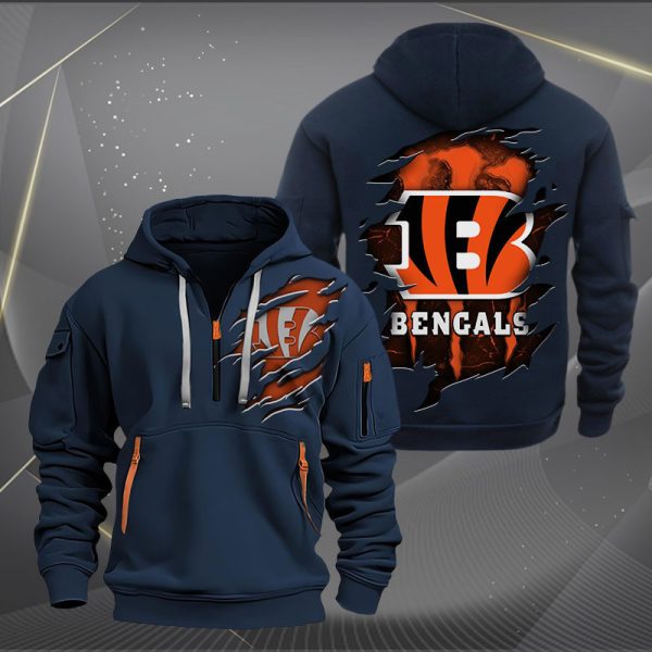 Cincinnati Bengals Scratch Logo NFL Quarter Zip Hoodie Ver 227 - Image 2
