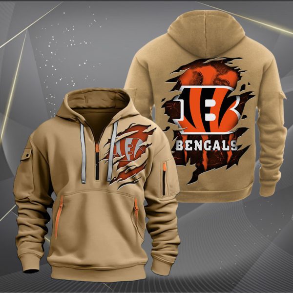 Cincinnati Bengals Scratch Logo NFL Quarter Zip Hoodie Ver 227 - Image 4
