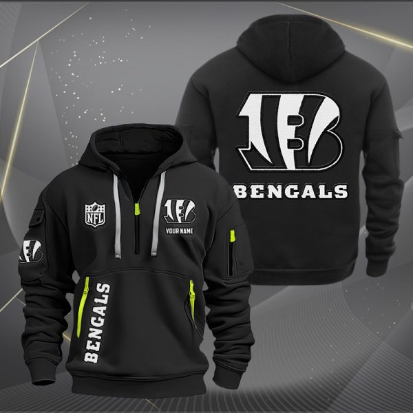 Cincinnati Bengals White Logo NFL Quarter Zip Hoodie