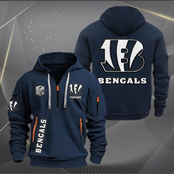 Cincinnati Bengals White Logo NFL Quarter Zip Hoodie - Image 2