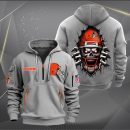 Cleveland Browns Football Player Skull Quarter Zip Hoodie