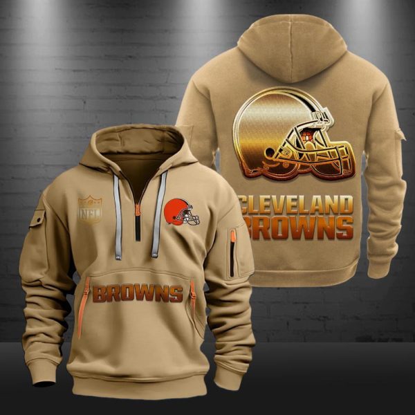 Cleveland Browns Golden Logo NFL Quarter Zip Hoodie - Image 4