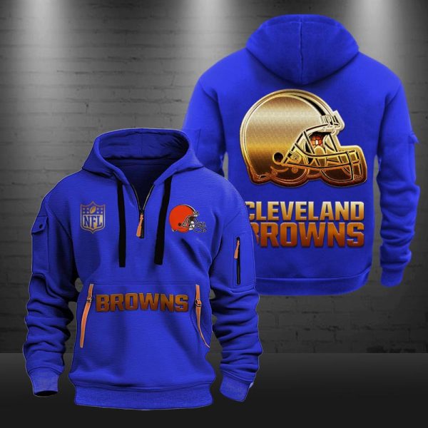 Cleveland Browns Golden Logo NFL Quarter Zip Hoodie - Image 5