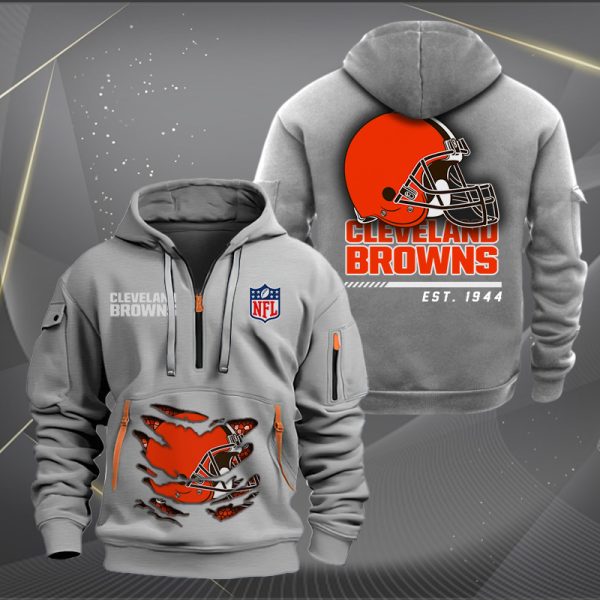 Cleveland Browns Monster Scratch 2 Logo NFL Quarter Zip Hoodie - Image 3