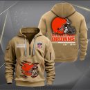Cleveland Browns Monster Scratch 2 Logo NFL Quarter Zip Hoodie