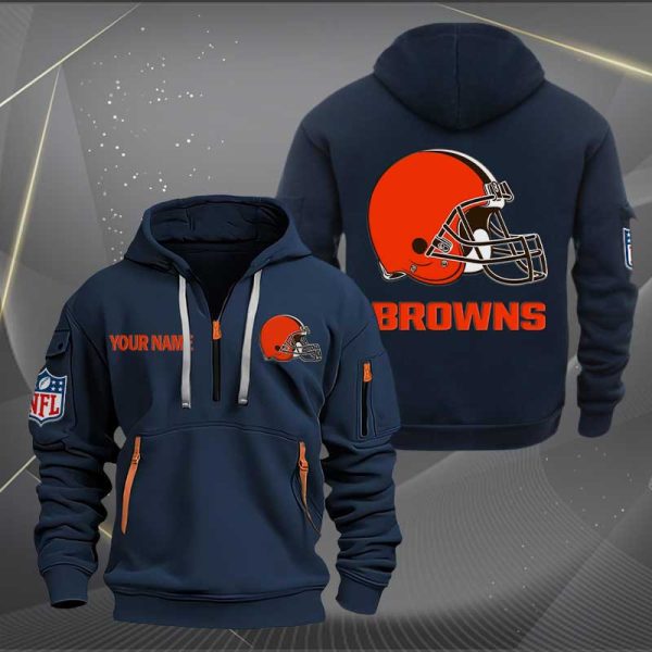 Cleveland Browns Logo NFL Quarter Zip Hoodie Ver 262 - Image 2