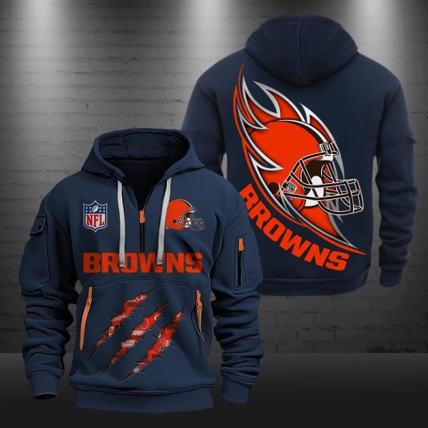 Cleveland Browns Monster Scratch Logo NFL Quarter Zip Hoodie - Image 3