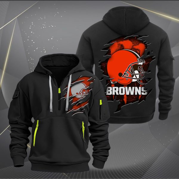 Cleveland Browns Scratch Logo NFL Quarter Zip Hoodie Ver 241
