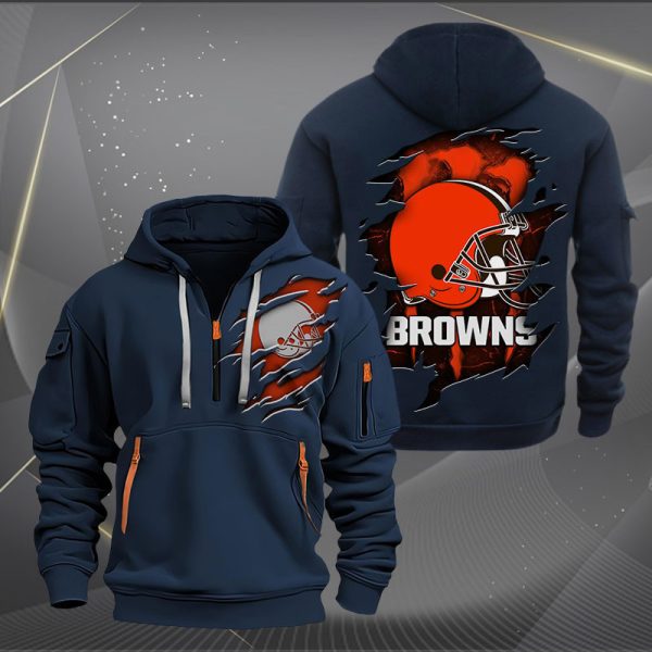 Cleveland Browns Scratch Logo NFL Quarter Zip Hoodie Ver 241 - Image 2