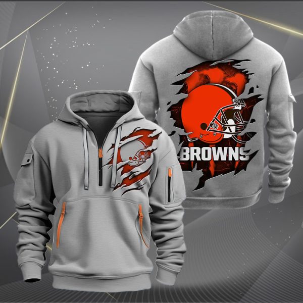 Cleveland Browns Scratch Logo NFL Quarter Zip Hoodie Ver 241 - Image 3