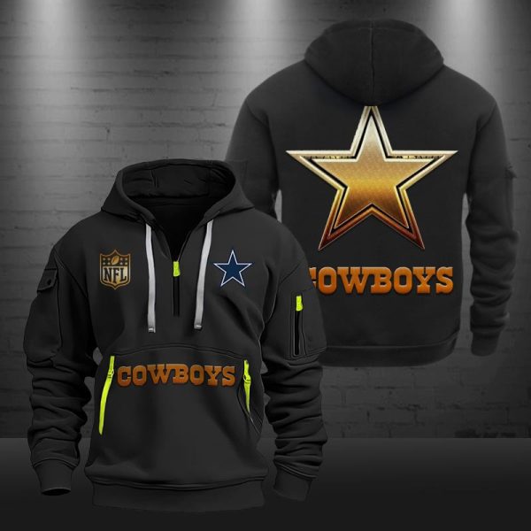Dallas Cowboys Golden Logo NFL Quarter Zip Hoodie - Image 2