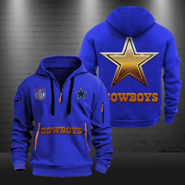 Dallas Cowboys Golden Logo NFL Quarter Zip Hoodie - Image 5
