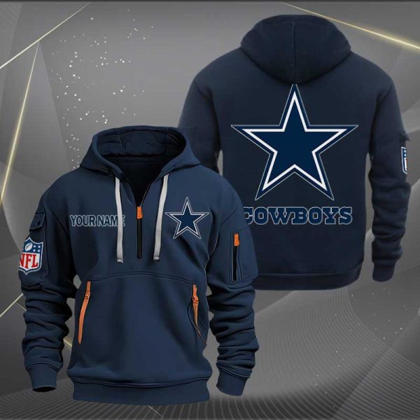 Dallas Cowboys Logo NFL Quarter Zip Hoodie - Image 2