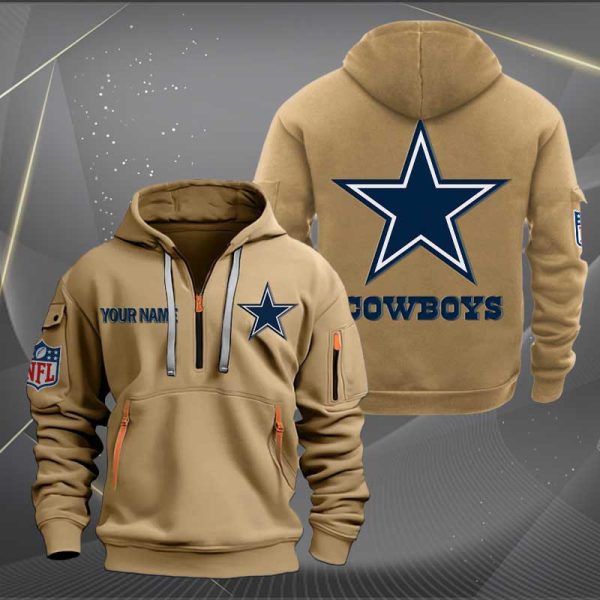 Dallas Cowboys Logo NFL Quarter Zip Hoodie - Image 4