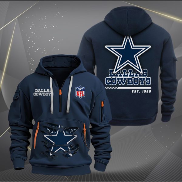 Dallas Cowboys Monster Scratch 2 Logo NFL Quarter Zip Hoodie - Image 2
