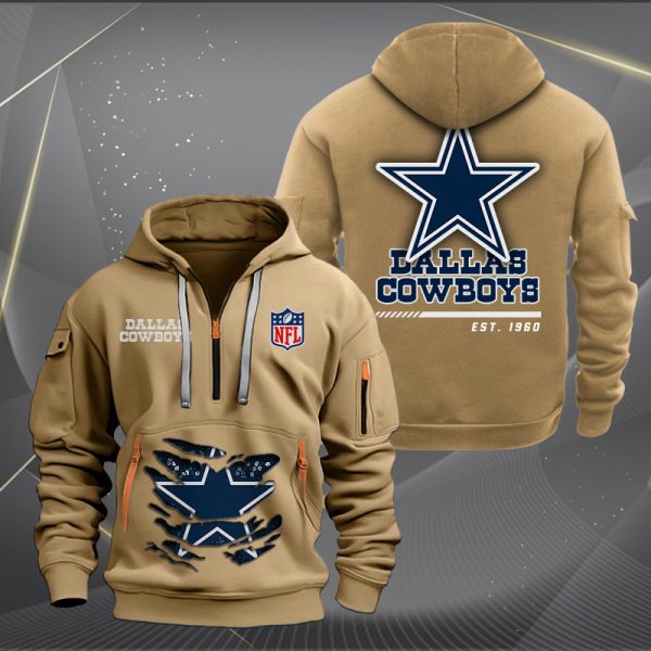 Dallas Cowboys Monster Scratch 2 Logo NFL Quarter Zip Hoodie - Image 4