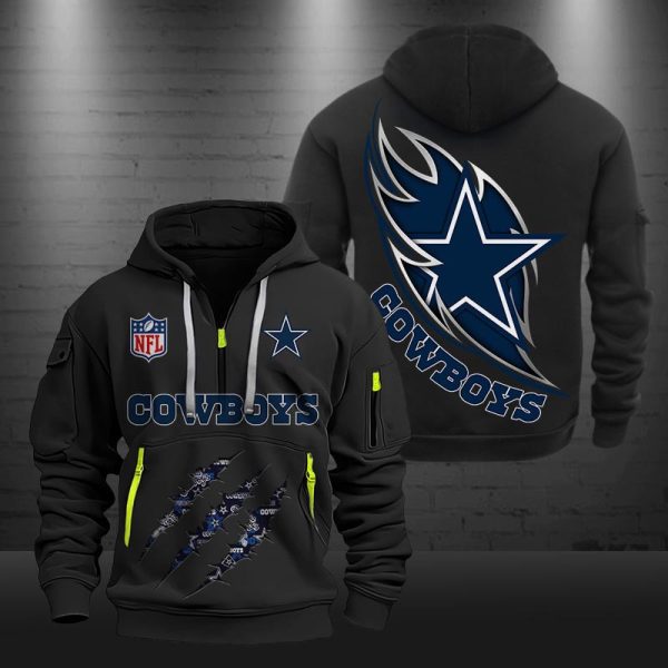 Dallas Cowboys Monster Scratch Logo NFL Quarter Zip Hoodie - Image 2