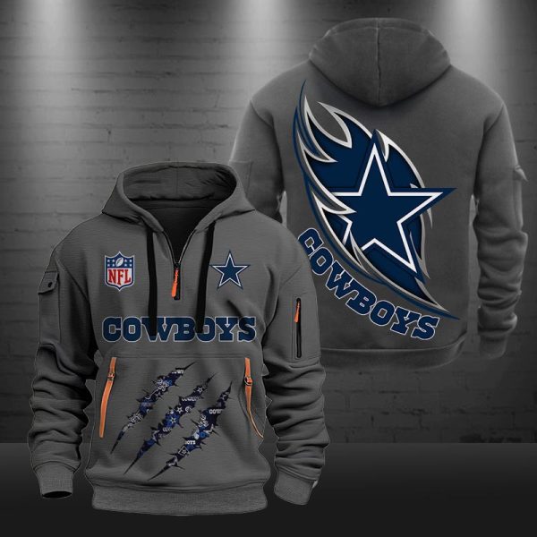 Dallas Cowboys Monster Scratch Logo NFL Quarter Zip Hoodie - Image 3