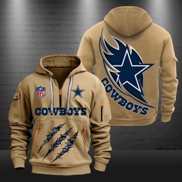 Dallas Cowboys Monster Scratch Logo NFL Quarter Zip Hoodie - Image 5
