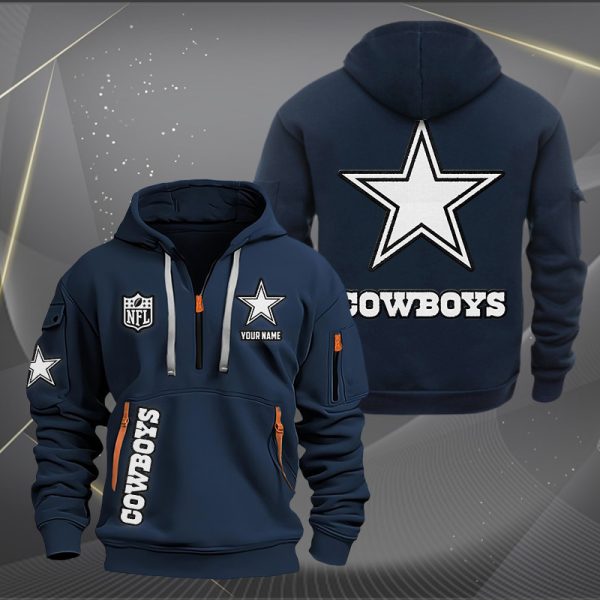 Dallas Cowboys White Logo NFL Quarter Zip Hoodie - Image 2