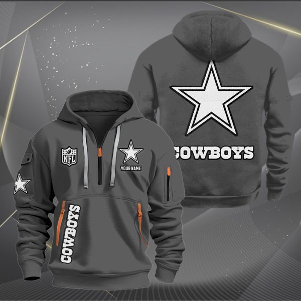 Dallas Cowboys White Logo NFL Quarter Zip Hoodie - Image 3