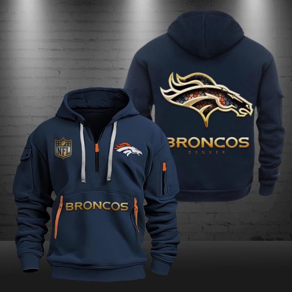 Denver Broncos Golden Logo NFL Quarter Zip Hoodie