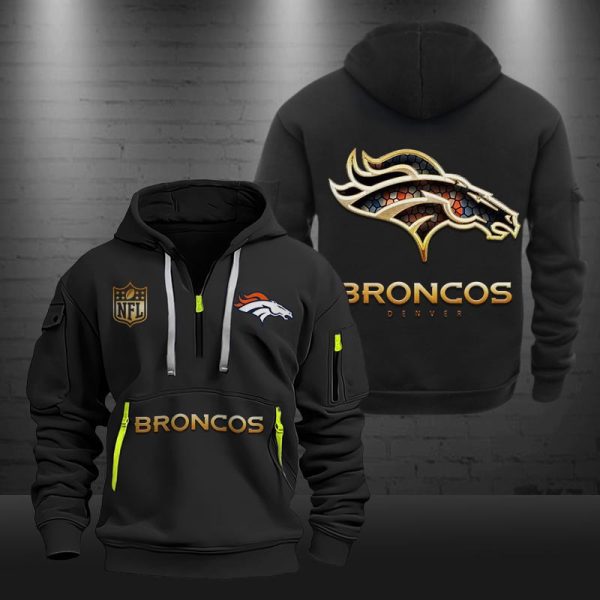 Denver Broncos Golden Logo NFL Quarter Zip Hoodie - Image 2
