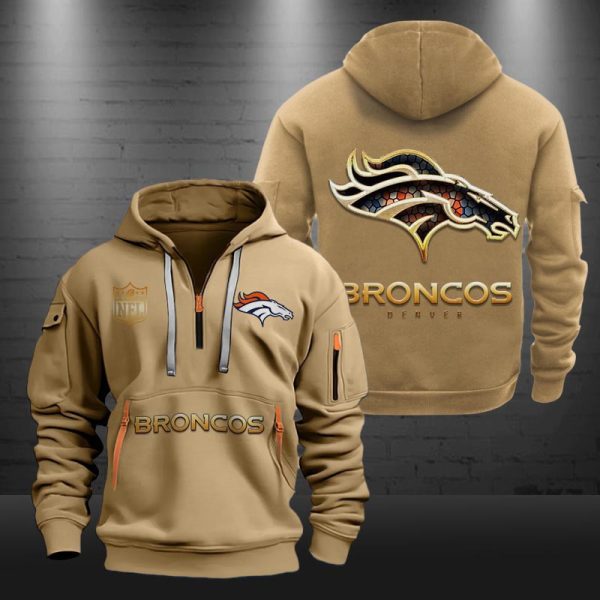Denver Broncos Golden Logo NFL Quarter Zip Hoodie - Image 4