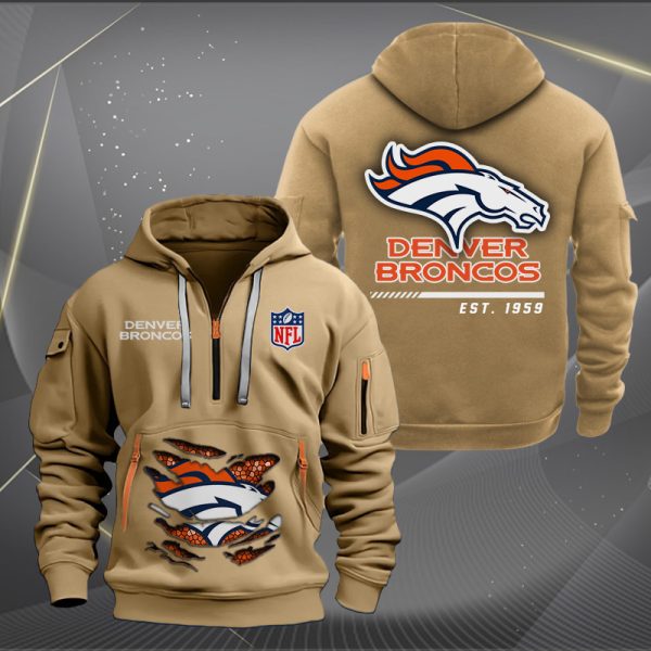 Denver Broncos Monster Scratch 2 Logo NFL Quarter Zip Hoodie - Image 4