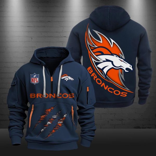 Denver Broncos Monster Scratch Logo NFL Quarter Zip Hoodie