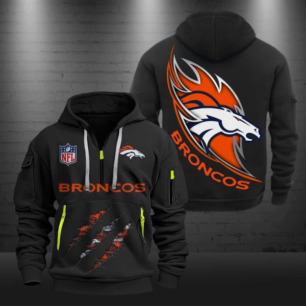 Denver Broncos Monster Scratch Logo NFL Quarter Zip Hoodie - Image 2