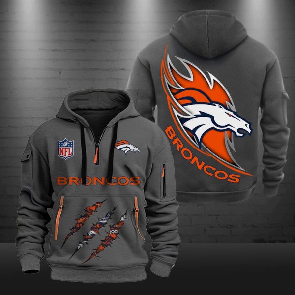 Denver Broncos Monster Scratch Logo NFL Quarter Zip Hoodie - Image 3