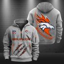 Denver Broncos Monster Scratch Logo NFL Quarter Zip Hoodie