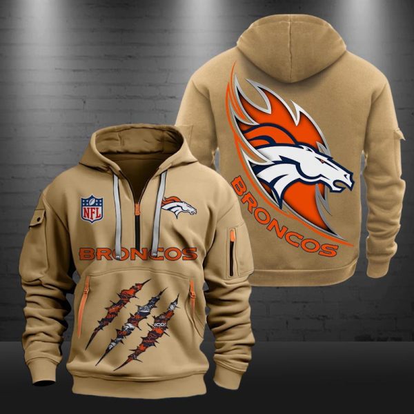 Denver Broncos Monster Scratch Logo NFL Quarter Zip Hoodie - Image 5