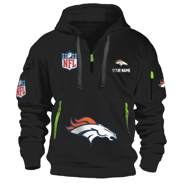 Denver Broncos Premium NFL Quarter Zip Hoodie - Image 2