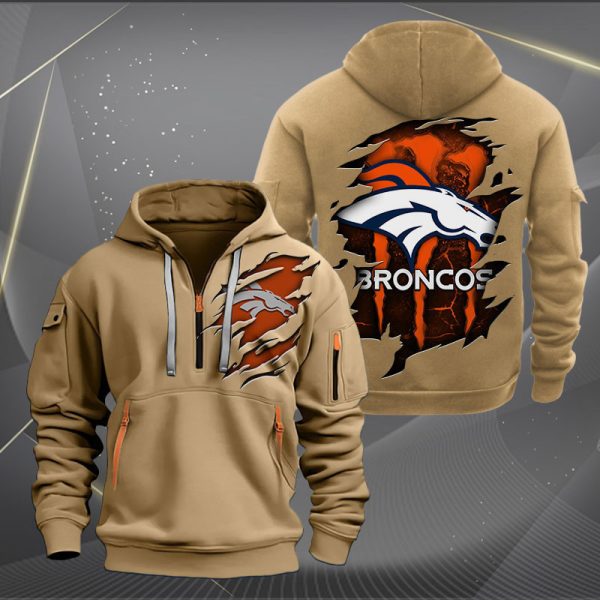 Denver Broncos Scratch Logo NFL Quarter Zip Hoodie Ver 244 - Image 4