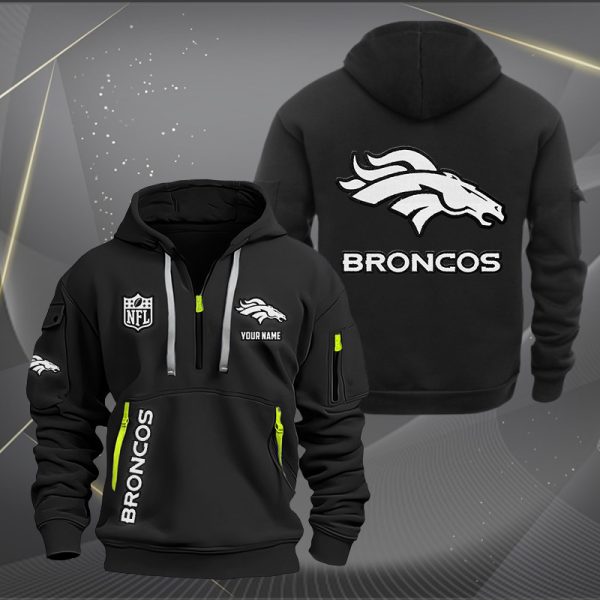 Denver Broncos White Logo NFL Quarter Zip Hoodie
