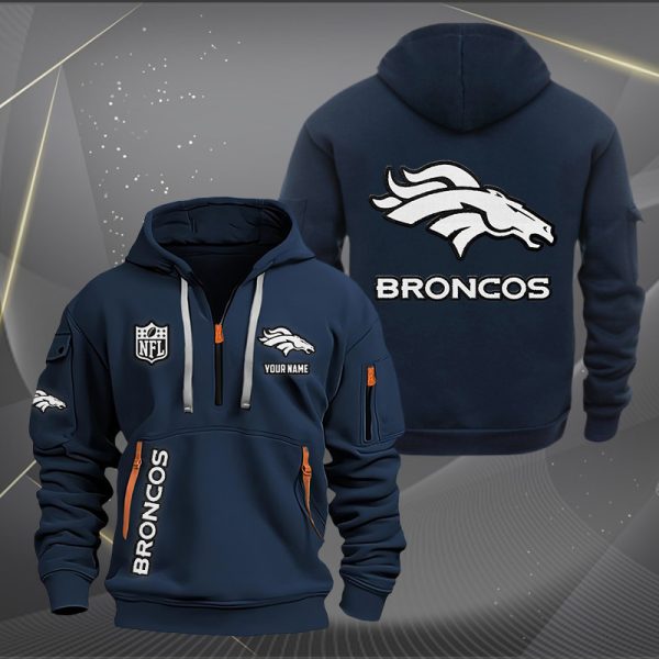 Denver Broncos White Logo NFL Quarter Zip Hoodie - Image 2
