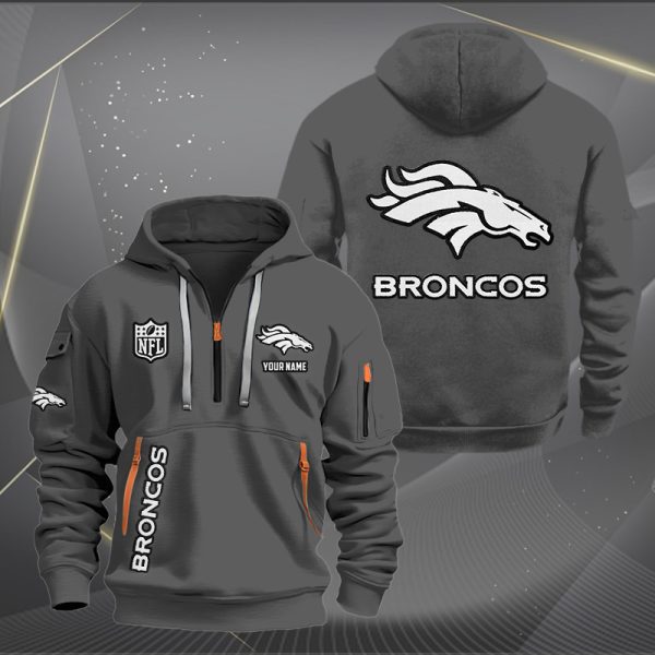 Denver Broncos White Logo NFL Quarter Zip Hoodie - Image 3