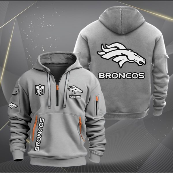 Denver Broncos White Logo NFL Quarter Zip Hoodie - Image 4