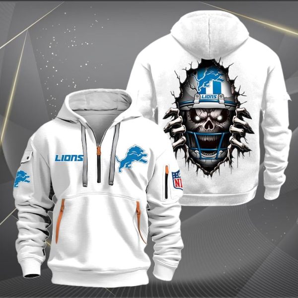 Detroit Lions Football Player Skull Quarter Zip Hoodie