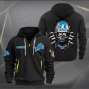 Detroit Lions Football Player Skull Quarter Zip Hoodie