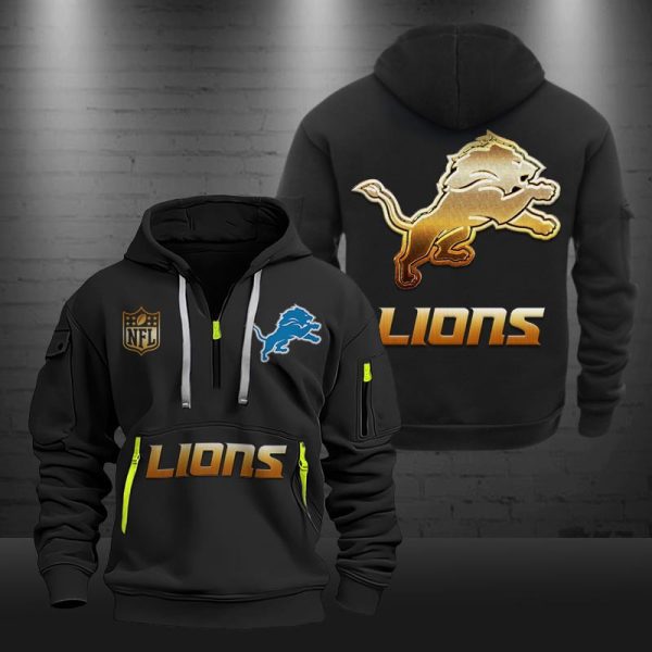 Detroit Lions Golden Logo NFL Quarter Zip Hoodie - Image 2