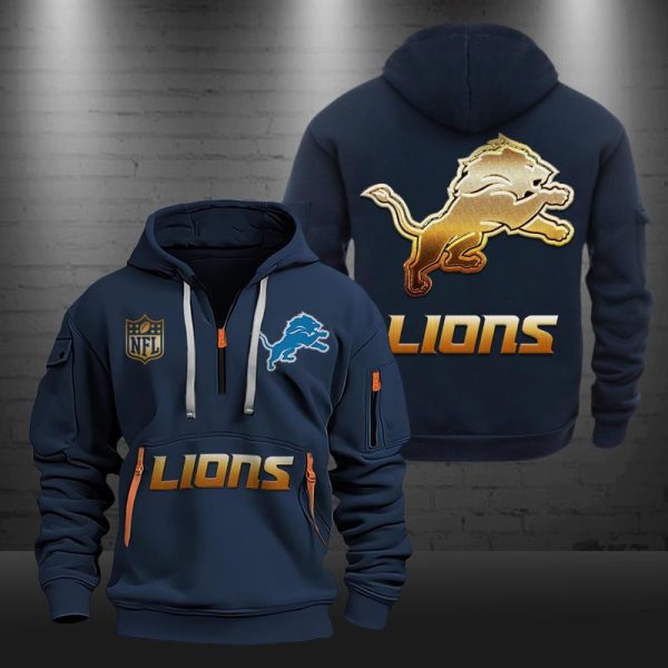 Detroit Lions Golden Logo NFL Quarter Zip Hoodie - Image 3