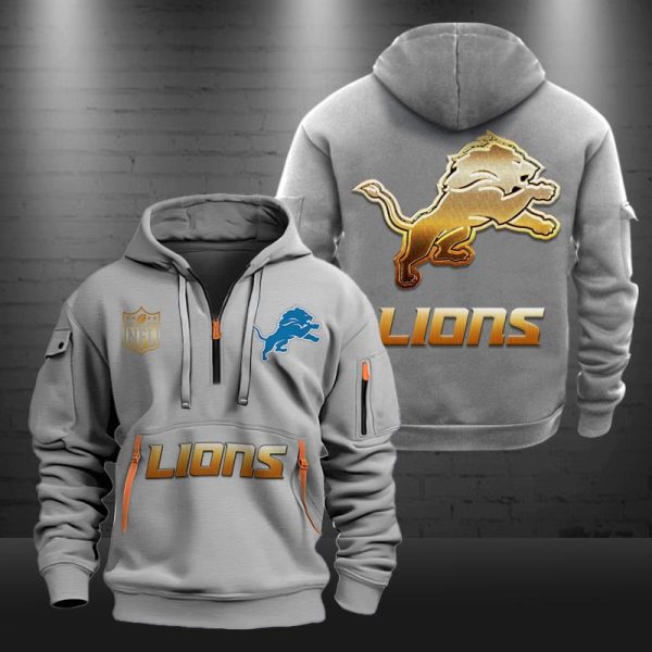 Detroit Lions Golden Logo NFL Quarter Zip Hoodie - Image 4