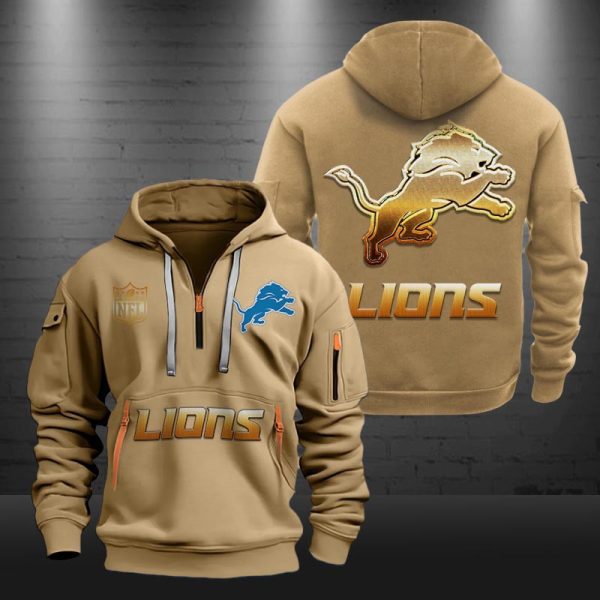 Detroit Lions Golden Logo NFL Quarter Zip Hoodie - Image 5