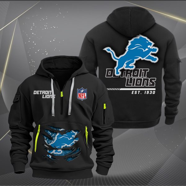 Detroit Lions Monster Scratch 2 Logo NFL Quarter Zip Hoodie