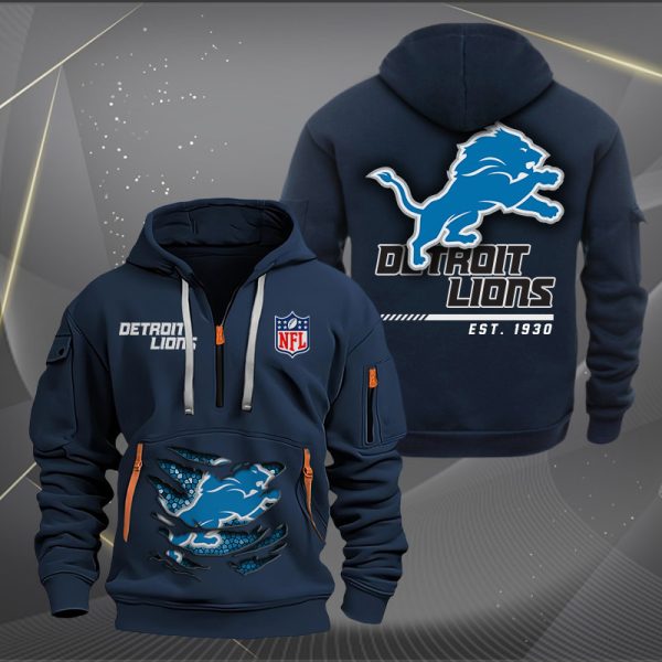 Detroit Lions Monster Scratch 2 Logo NFL Quarter Zip Hoodie - Image 2