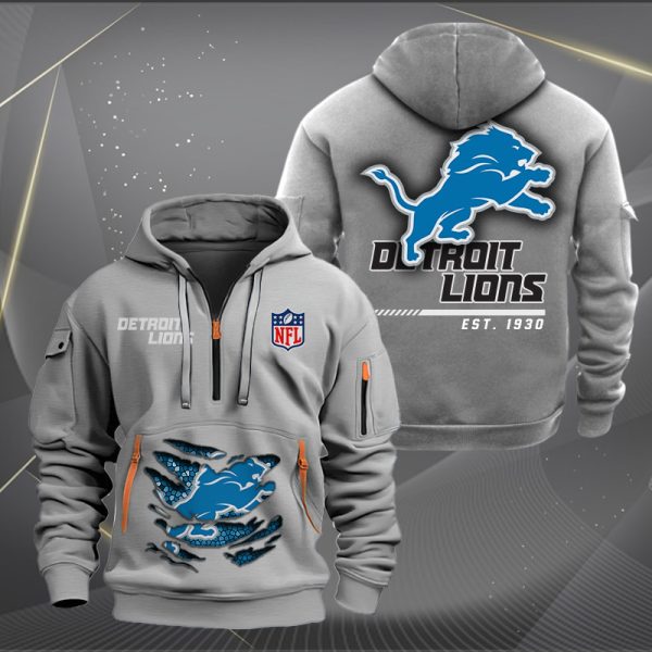 Detroit Lions Monster Scratch 2 Logo NFL Quarter Zip Hoodie - Image 3