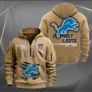 Detroit Lions Monster Scratch 2 Logo NFL Quarter Zip Hoodie